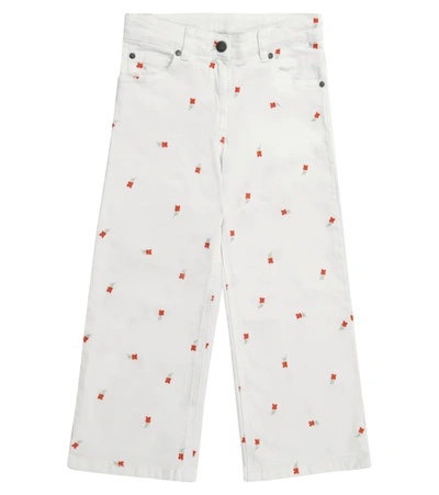 Stella Mccartney Kids' Floral-embroidered Straight-leg Jeans In White