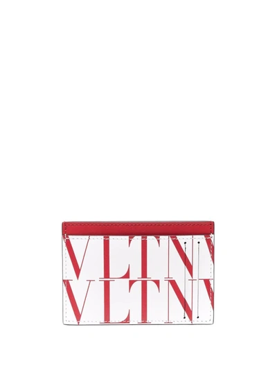 Valentino Garavani Vltn Card Holder In White And Red Leather