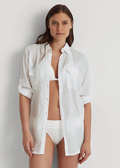 Lauren Ralph Lauren Crushed Cotton Shirt Cover-up In White