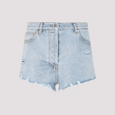 Msgm Logo Embroidered Frayed Shorts In Blue