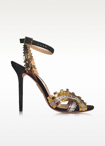 Charlotte Olympia High Gear Black Suede And Metallic Leather Sandal In ...