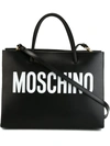 Moschino Logo Print Square Tote In Black