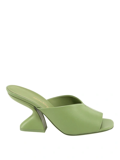 Ferragamo F-heel Leather Sandals In Green