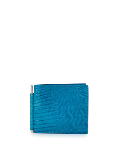 Tom Ford Lizard & Leather Bi-fold Wallet W/money Clip, Turquoise | ModeSens