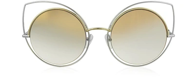 Marc Jacobs Designer Sunglasses Marc 10/s Twmfq Gold & Silver Metal Cat Eye Women's Sunglasses In Or & Argent/ Miroir Noir Nuancé
