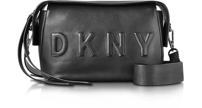 Dkny Debossed Logo Black/black Leather Crossbody Bag