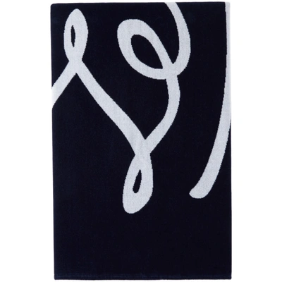 Ermenegildo Zegna Navy Logo Beach Towel In 402 Midnigh