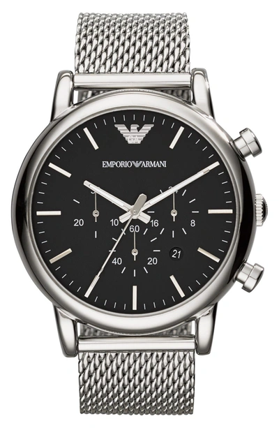 Emporio Armani Men's Chronograph Stainless Steel Mesh Bracelet Watch 46mm Ar1808 In Black/stainless Steel