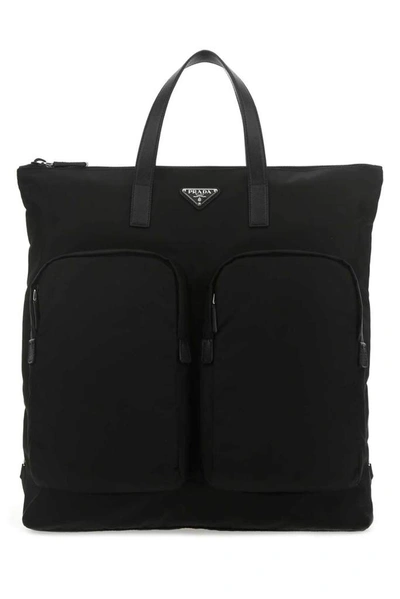 Prada Pocket Detail Tote Bag In Black