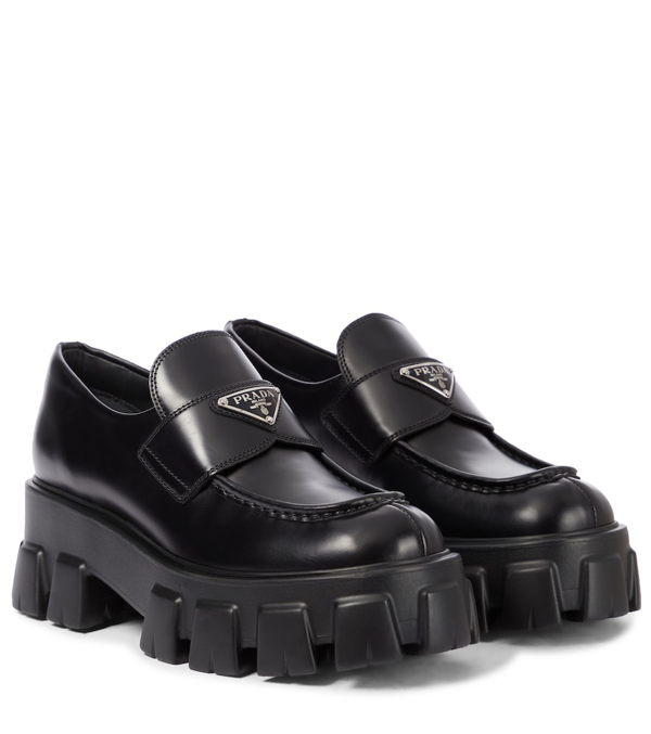 prada monolith patent leather pointed booties