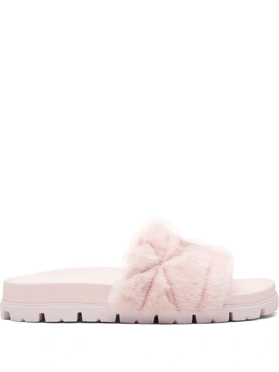 Prada Logo Genuine Shearling Slide Sandal In Pink