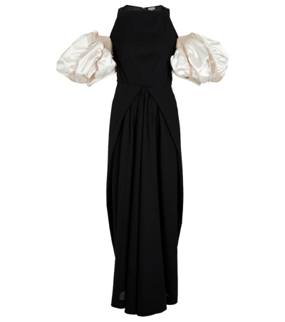 Loewe Cold-shoulder Crepe And Satin Maxi Dress In Black