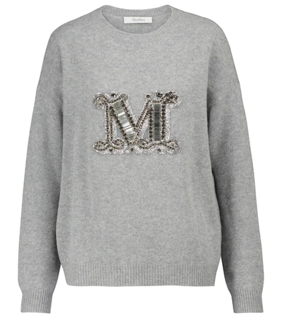Max Mara Crystal-embellished Cashmere Jumper In Grey