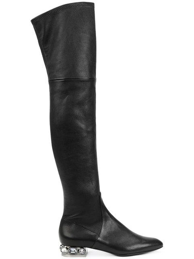 Casadei Embellished Heel Over-the-knee Boots In Black