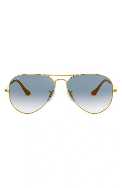Ray Ban Original 62mm Aviator Sunglasses In Gold/light Blue Gradient