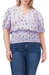 1.state Plus Size Smocked-waist Printed Top In Blue