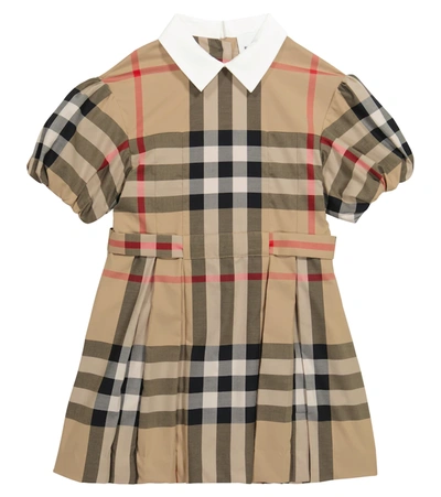 Burberry Kids' Barbara Check Stretch Cotton Dress In Beige