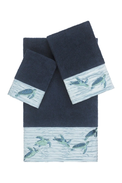 Linum Home Mia 3-piece Embellished Towel Set In Midnight Blue