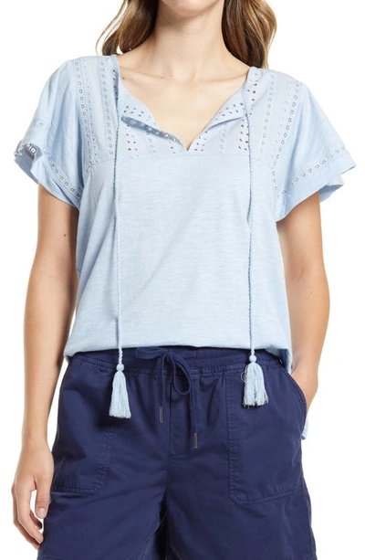 Caslonr Caslon Embroidered Eyelet Knit Top In Blue Cashmere