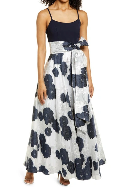 Eliza J Floral Jacquard Ballgown In Navy
