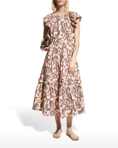 A.l.c Augustine Tiered Floral Midi Dress In Multi