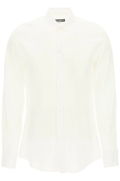 Dolce & Gabbana Martini Fit Linen Shirt In Bianco Ottico