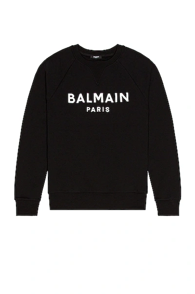 Balmain Logo Print Cotton Jersey Sweatshirt In Noir Blanc