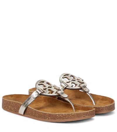 Tory Burch Miller Cloud Metallic Medallion Thong Sandals In Spark Gold/natural