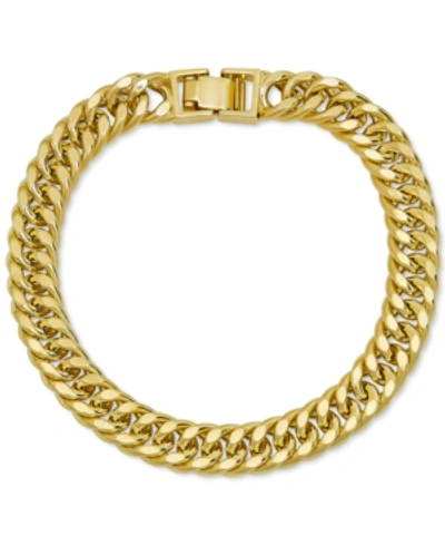 Macy's Men's Double Curb Link Bracelet In 10k Gold In Gold Over Silver