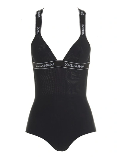 Dolce & Gabbana Logo Tape Swimsuit In Black