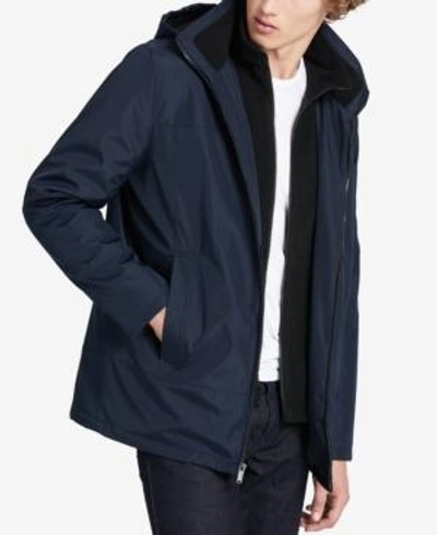 Calvin Klein Men's Big & Tall Hooded Fleece Lined Coat In Rich Indig