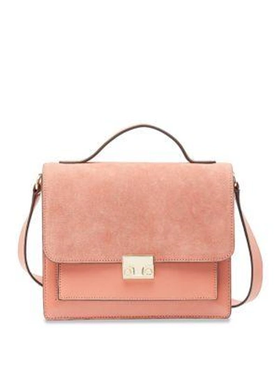 Loeffler Randall Minimal Rider Suede And Leather Satchel In Dusty Rose/gold