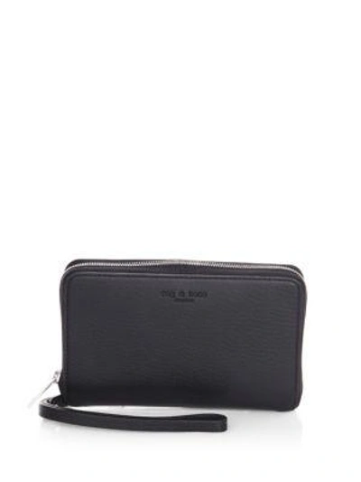 Rag & Bone Zip-around Leather Phone Wallet In Black