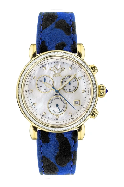 Gevril Marsala Diamond Swiss Quartz Leather Strap Watch In Blue Animal Print