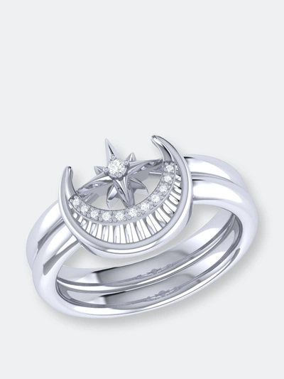 Luvmyjewelry Nighttime Moon Star Lovers Detachable Diamond Ring In Sterling Silver In Grey