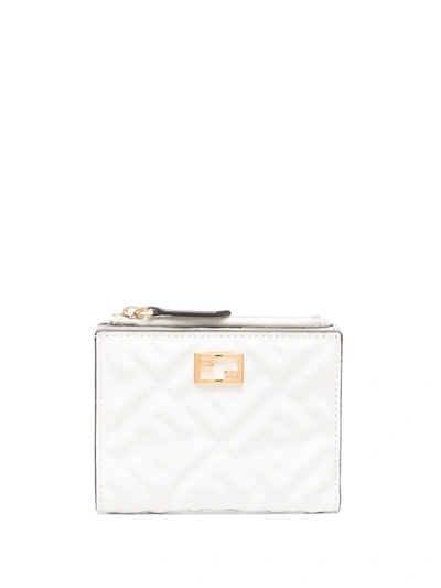 Fendi Ff-embossed Leather Wallet In White