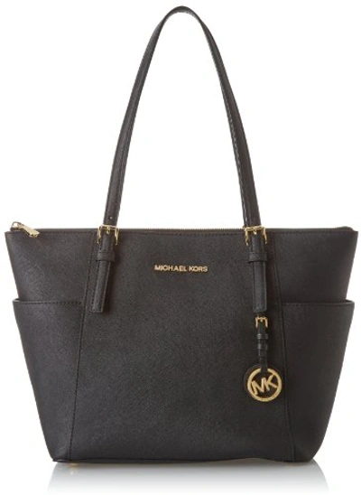 Michael Michael Kors Jet Set East/west Saffiano Leather Tote In Black/gold