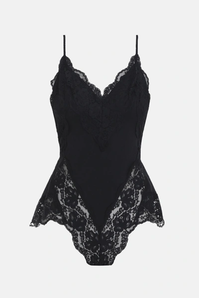 Zimmermann Teddy Chantilly Lace-paneled Cotton Bodysuit In Black