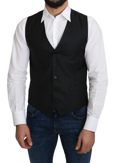 Dolce & Gabbana Gray Wool Elastan Formal Coat Vest