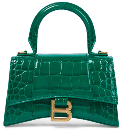 Balenciaga Hourglass Xs Leather Top Handle Bag In Green