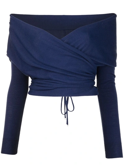 Altuzarra Crawley Off-the-shoulder Knitted Wrap Sweater In Twilight Blue