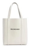 Balenciaga Extra Small Everyday Logo Leather Tote In White/ Black