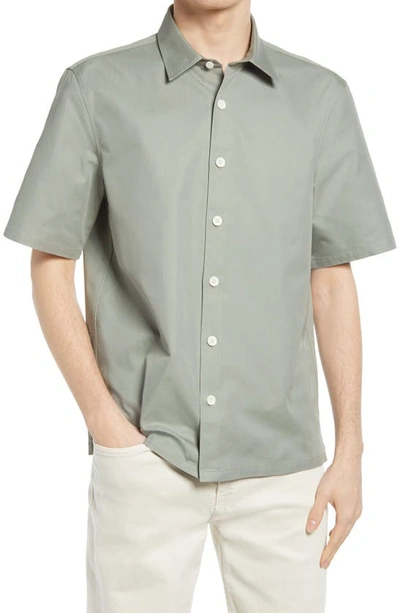 Club Monaco Standard Short Sleeve Button-up Shirt In Shadow Grey