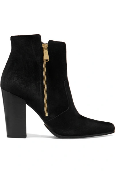 Balmain Anthea Suede Point-toe Ankle Boots In Black