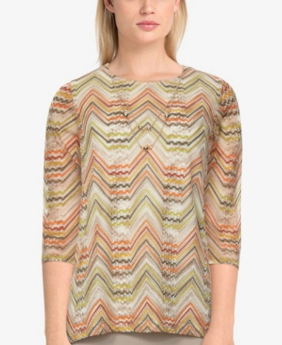 Alfred Dunner Petite Size San Antonio Chevron Textured Top With Necklace In Multi