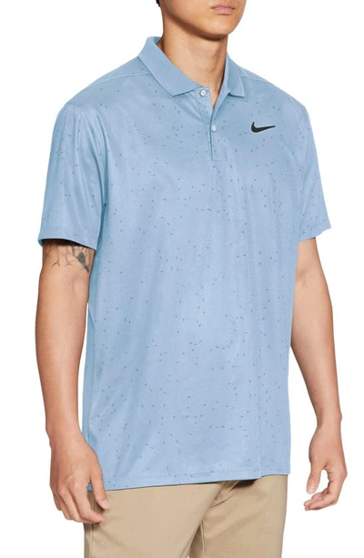 Nike Men's Victory Dri-fit Triangle-print Golf Polo Shirt In Hydrogen Blue/ Obsidian