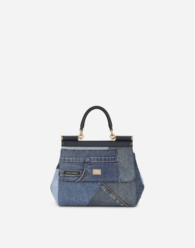 Dolce & Gabbana Small Sicily Bag In Patchwork Denim And Calfskin In Blue