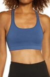 Zella Seamless Strappy Sports Bra In Navy Denim