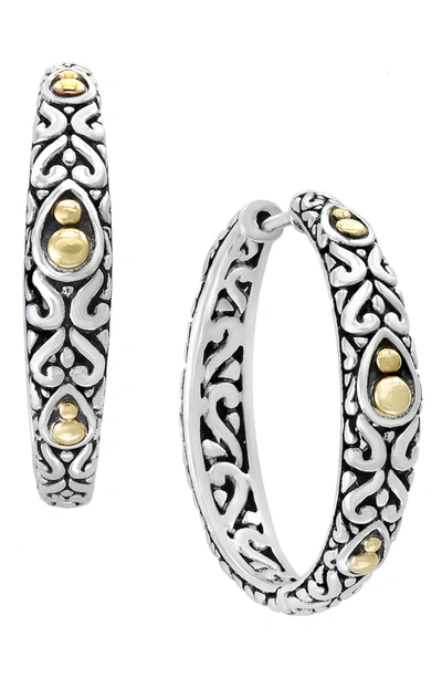 Effy Two-tone Bead & Scroll Hoop Earrings In Silver
