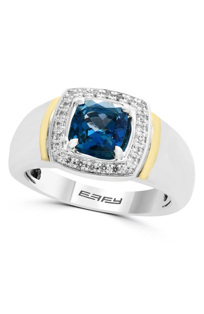 Effy 14k Yellow Gold & Sterling Silver White Sapphire Halo London Blue Topaz Ring